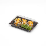 ST-3-008 Sakura/Black Sushi Tray Out Tray With Clear Lid 100sets