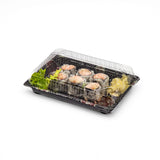 ST-4-010 Sakura/Black Sushi Tray with Clear Lid 100sets