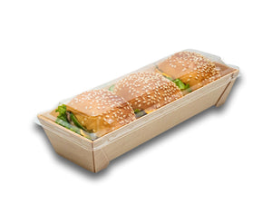 WBRT-430 - 8.38" x3" Rectangular Wooden Sushi Container Togo Food Serving Trays 100sets