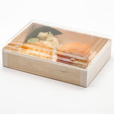 WDFB-120 - 6.5"x 4.72" Foldable Rectangular Wooden Container Togo Food Sushi Box Serving Trays with Lids