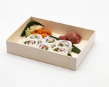 WDFB-145 - 7.5"x5.71" Foldable Rectangular Wooden Container Togo Food Sushi Box Serving Trays with Lids