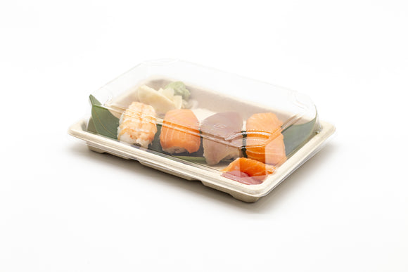 ST-4G Fiber Pulp Take Out Rectangle Sushi Container with Clear Lid 100sets
