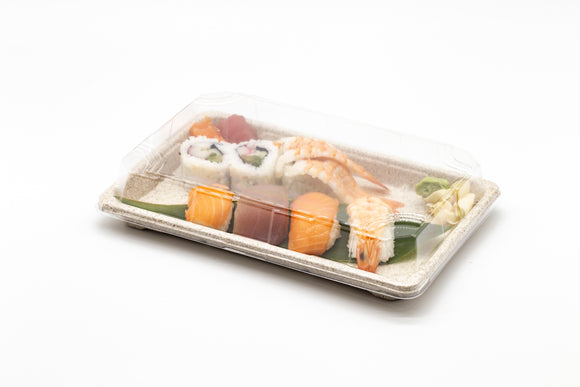 ST-6G Wheat Straw Take Out Rectangle Sushi Container with Clear Lid 100sets