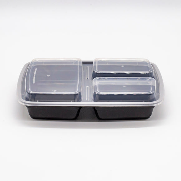 32oz  3 compartments Rectangular Plastic Microwaveable Food Container 150 sets/cs