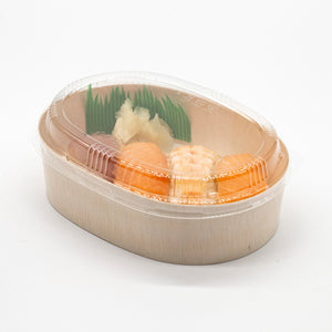 6.8" Round Wooden Sushi Container Togo Food Box with Lid