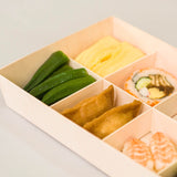 WBRT-228 - 11.5" x7" Wooden Sushi Container Togo Food Cake Sushi Box Grid Shape with lid 50sets