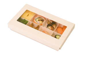 WBRT-228 - 11.5" x7" Wooden Sushi Container Togo Food Cake Sushi Box Grid Shape with lid 50sets