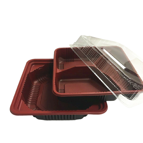 Take Out Square Lunch Bento Container with clear Lid 1/3-Compartment 6.5 x6.5