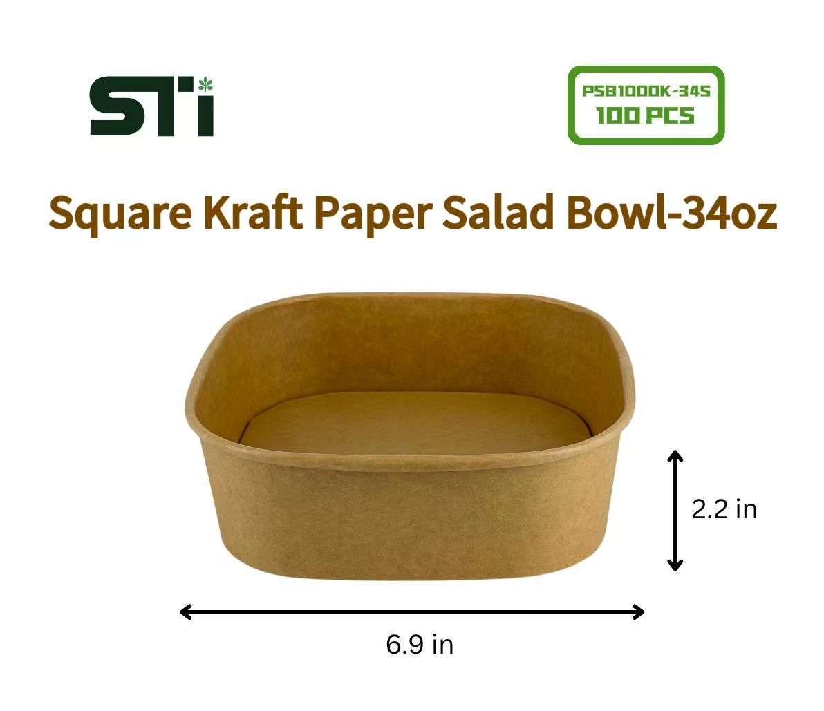 100pcs Square Kraft Paper Salad Bowl(16-48oz)Meal Prep Bowl.Lid Sold Separately
