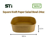 100pcs Square Kraft Paper Salad Bowl(16-48oz)Meal Prep Bowl.Lid Sold Separately