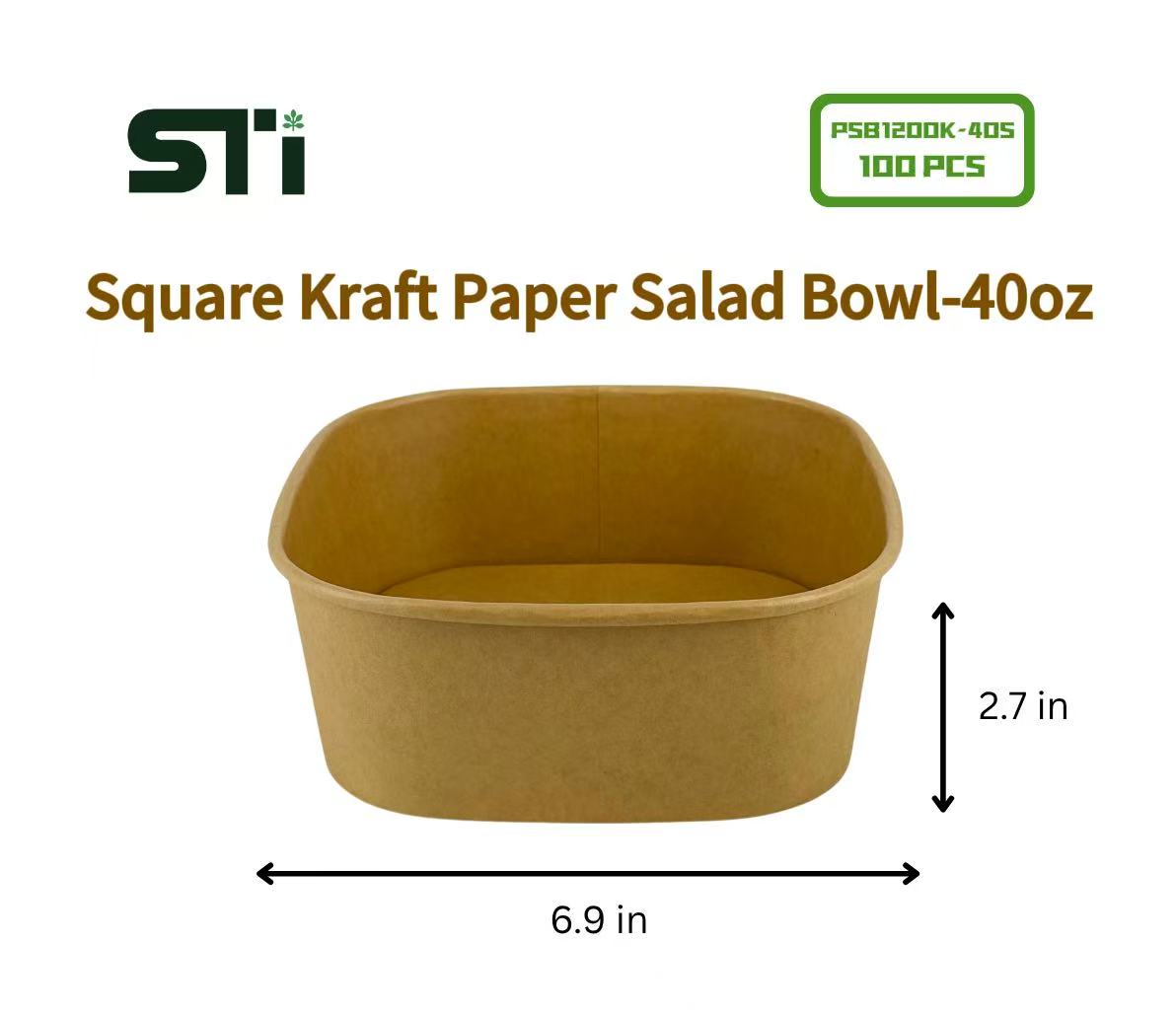 100pcs Square Kraft Paper Salad Bowl(16-48oz)Meal Prep Bowl.Lid Sold Separately