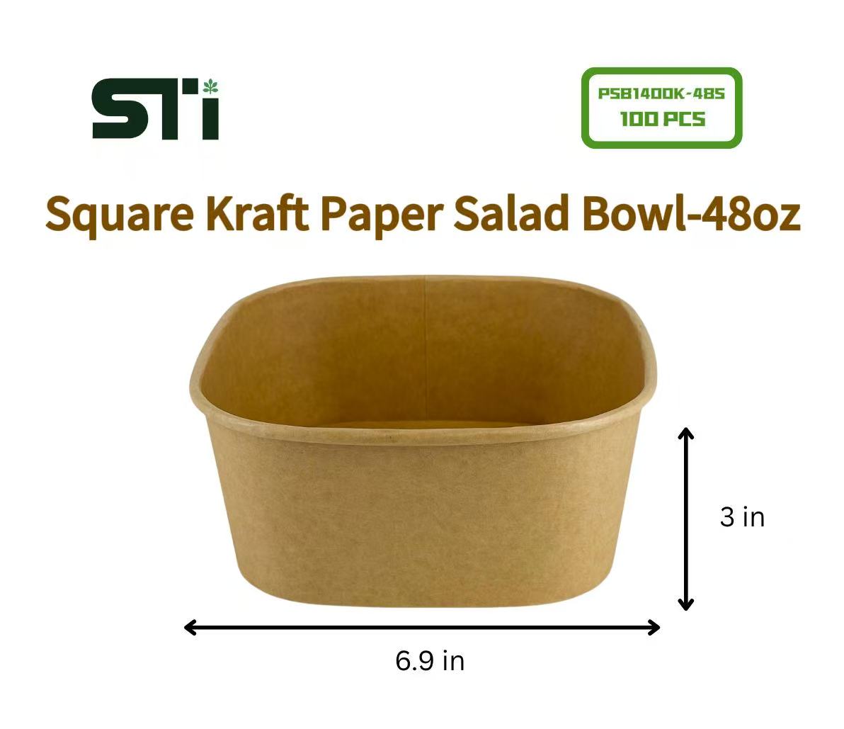100pcs Square Kraft Paper Salad Bowl(16-48oz)Meal Prep Bowl.Lid Sold Separately