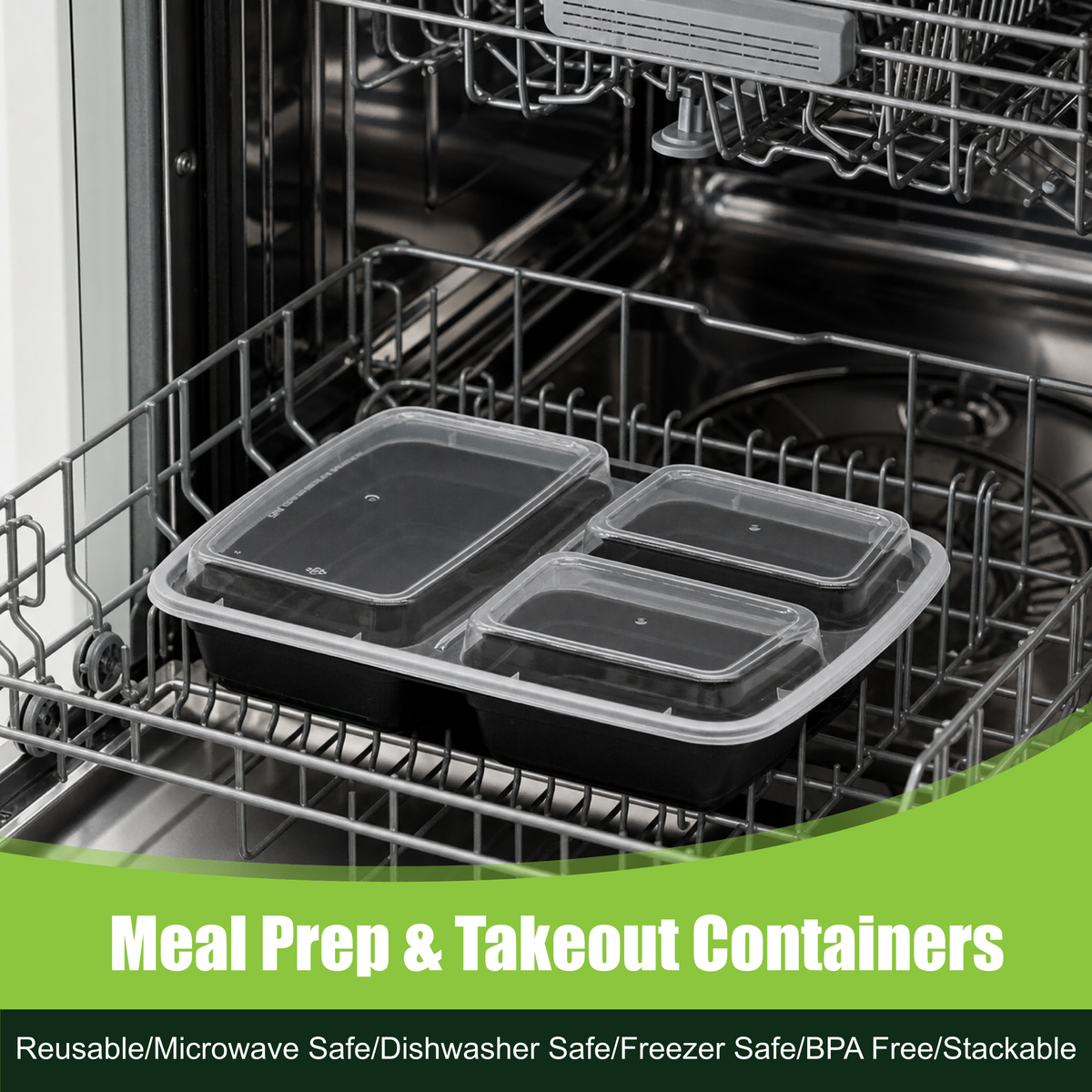 32oz  3 compartments Rectangular Plastic Microwaveable Food Container 150 sets/cs