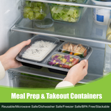 32oz  3 compartments Rectangular Plastic Microwaveable Food Container 150 sets/cs