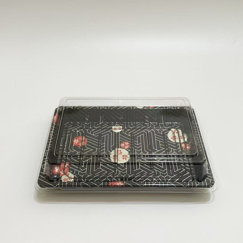 ST-5-015 Heavy Duty Sakura/Black Sushi Containers Sushi Tray with Lids 100sets