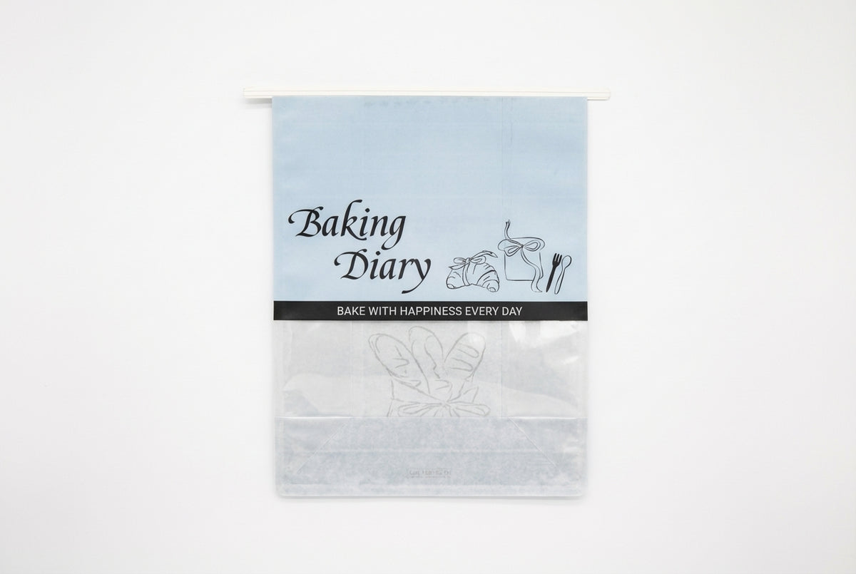 "Baking Diary" Series Tin-Tie Paper Bags – Soft Blue Bags with Display Window