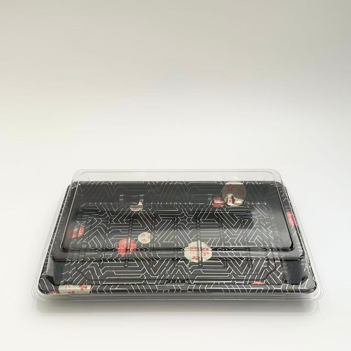 ST-5-015 8.7x5.6x1.8in Heavy Duty Blue/Black/Sakura PET Sushi Trays with Lids 100/200/400 Sets