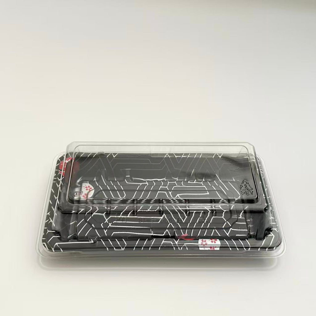 ST-1-006 Heavy Duty Sakura/Black Sushi PS Containers with Lids 100sets