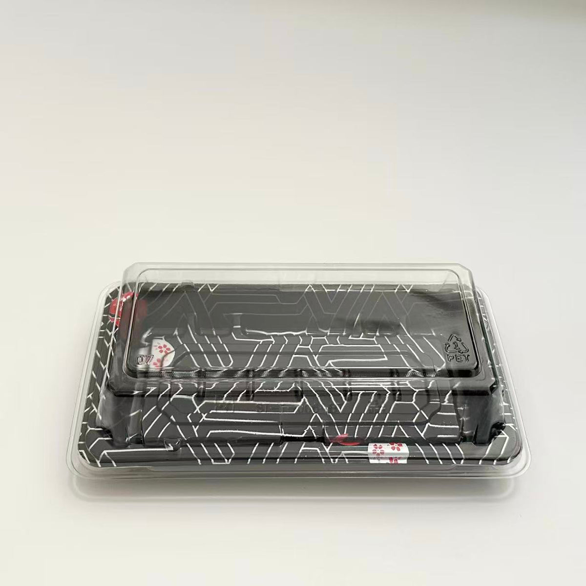 ST-1-006 Heavy Duty Sakura/Black Sushi PS Containers with Lids 100sets
