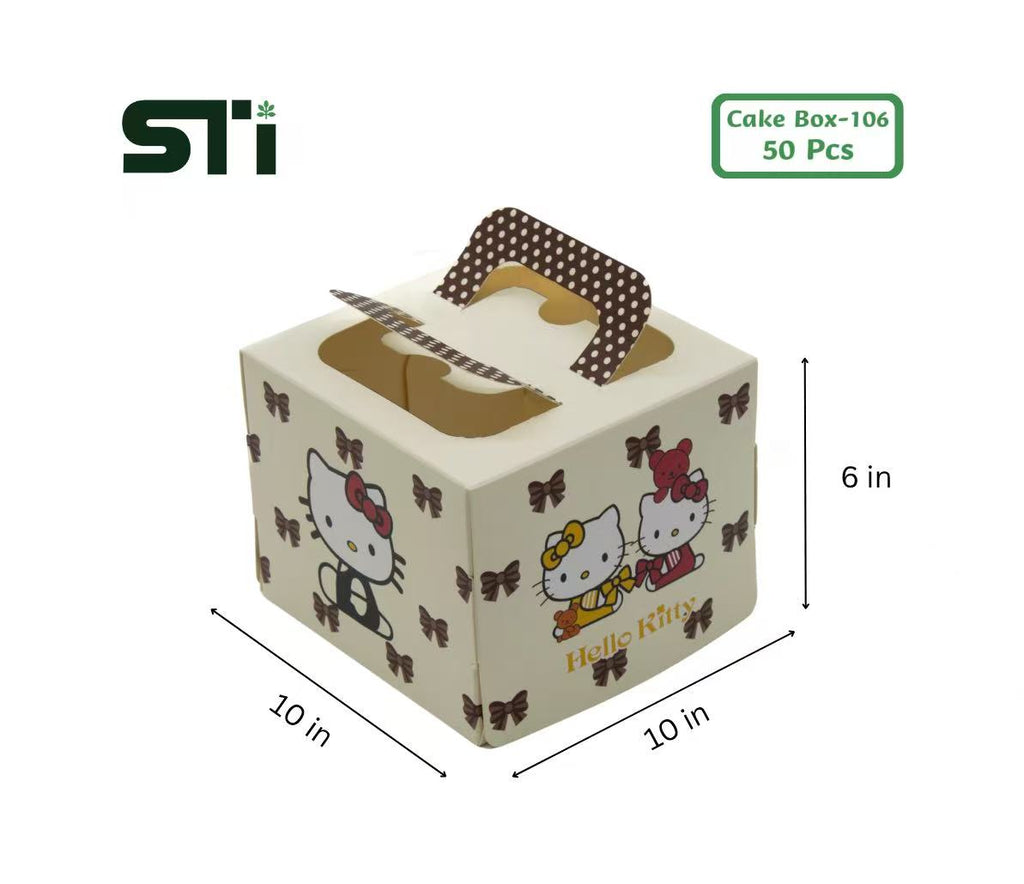 25pcs 10"x10"x6" Sanrio Hello Kitty Large Cake Box with Handle，Cute Anime Bakery Packing Box with Window