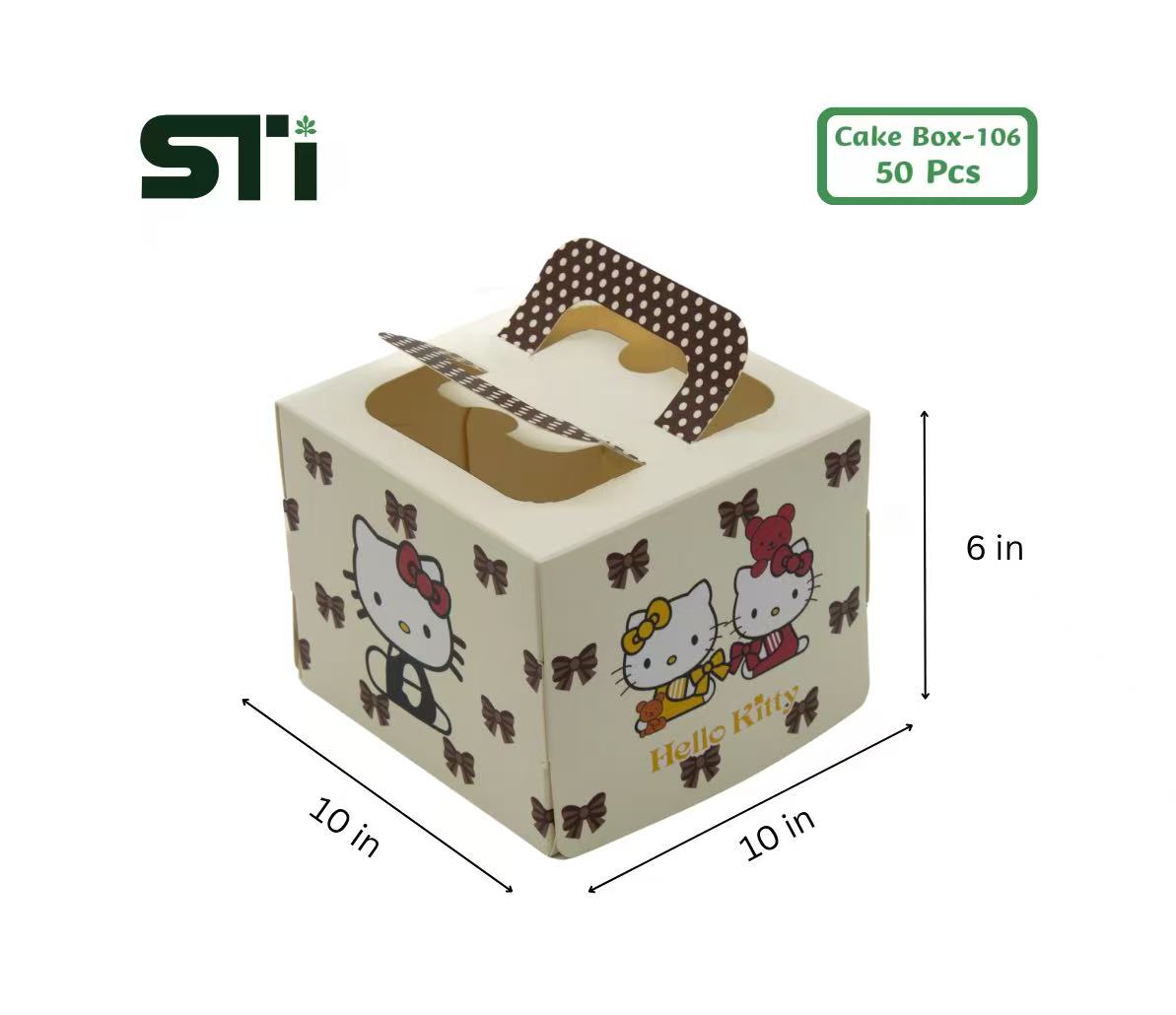 25pcs 10"x10"x6" Sanrio Hello Kitty Large Cake Box with Handle，Cute Anime Bakery Packing Box with Window
