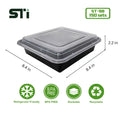 150sets Square Reusable 48oz Black PP Meal Prep Containers with Lids 8.4*8.4*2.2in
