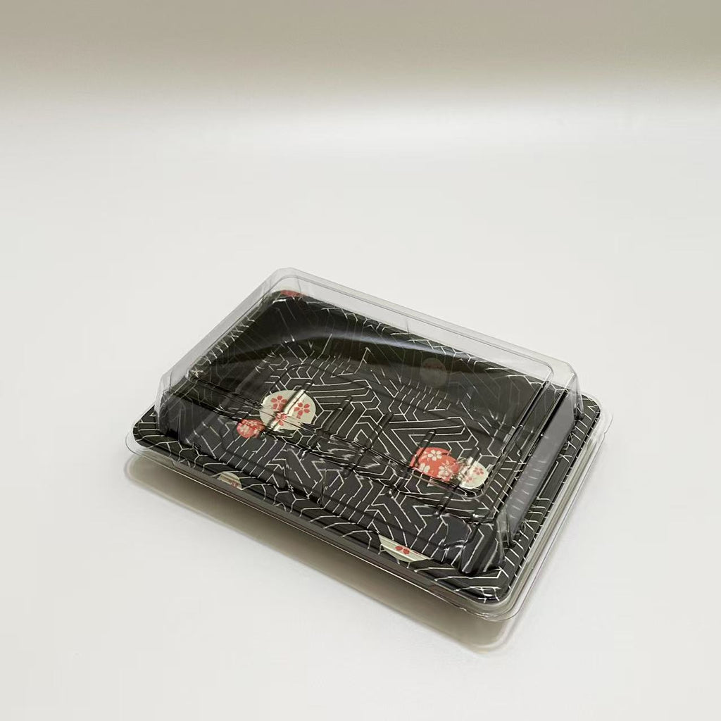 ST-3-008 6.8x4.8x1.8in Heavy Duty Blue/Black/Sakura PET Sushi Trays with Lids 100/200/400 Sets