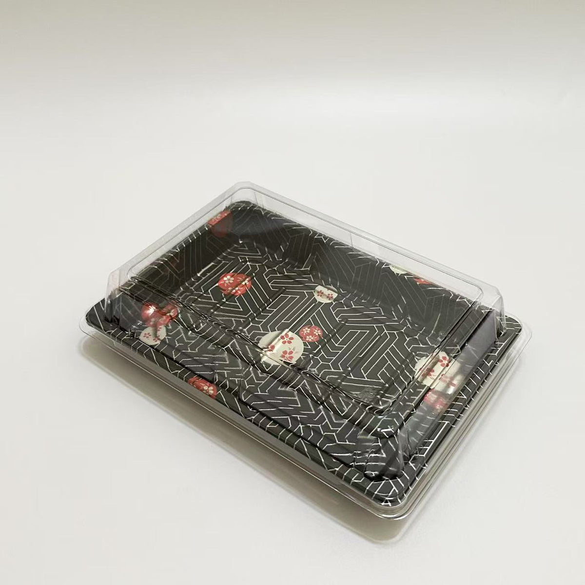 ST-4-010 7.5x5.2x1.8in Heavy Duty Blue/Black/Sakura PET Sushi Trays with Lids 100/200/400 Sets