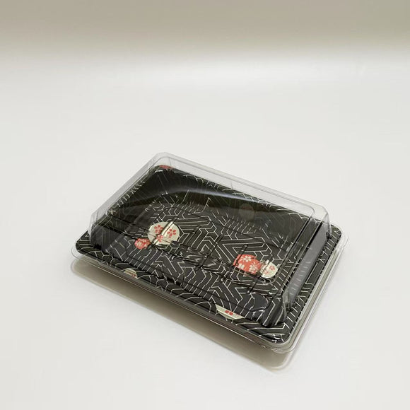 ST-3-008 Heavy Duty Sakura/Black Sushi Tray Out Tray With Clear Lid 100sets