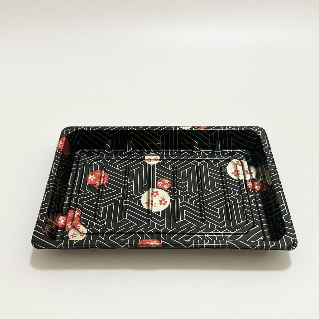 ST-5-015 Heavy Duty Sakura/Black Sushi Containers Sushi Tray with Lids 100sets