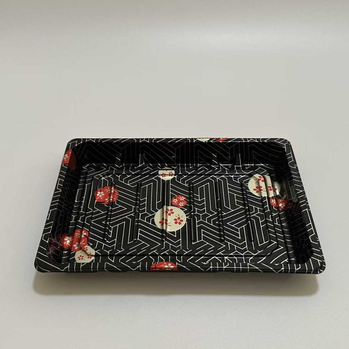 ST-4-010 Heavy Duty Sakura/Black Sushi Tray with Clear Lid 100sets