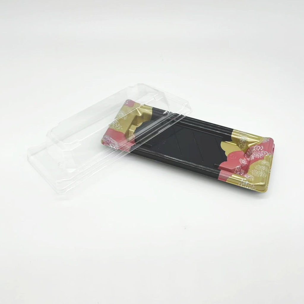 200 sets Red&Gold Pattern Base Sushi Tray with Clear Lid