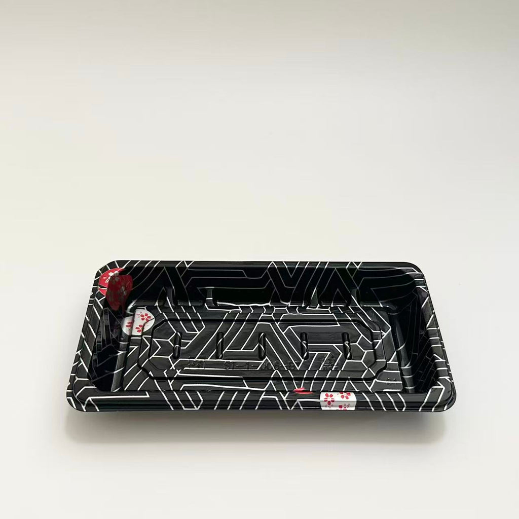 ST-1-006 Heavy Duty Sakura/Black Sushi PS Containers with Lids 100sets