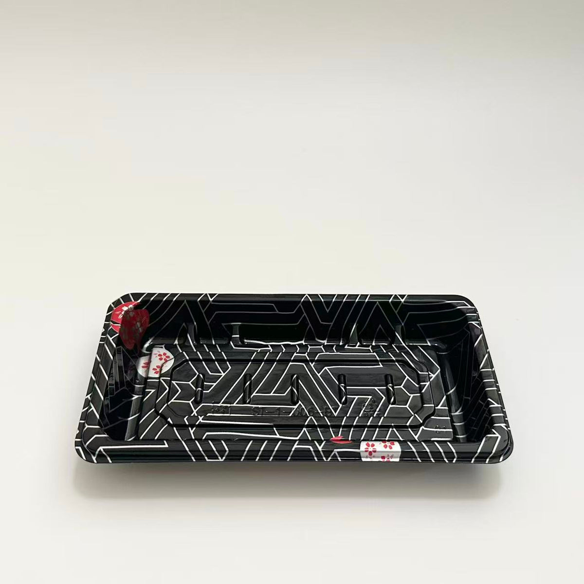 ST-1-006 Heavy Duty Sakura/Black Sushi PS Containers with Lids 100sets