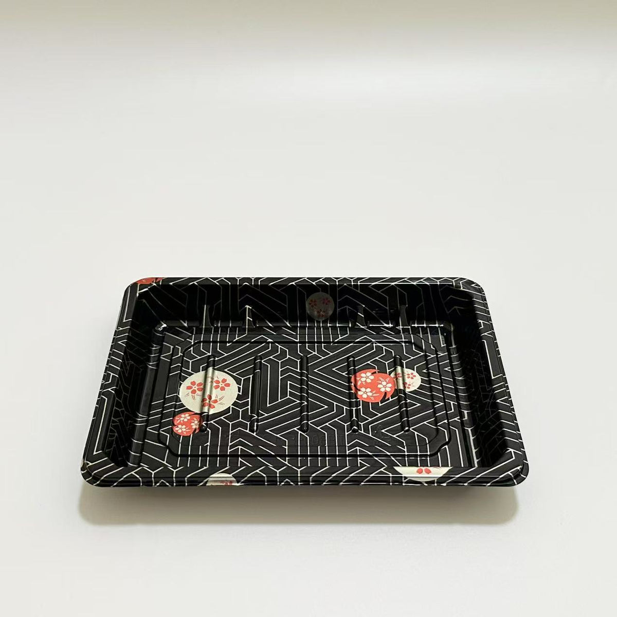 ST-3-008 Heavy Duty Sakura/Black Sushi Tray Out Tray With Clear Lid 100sets
