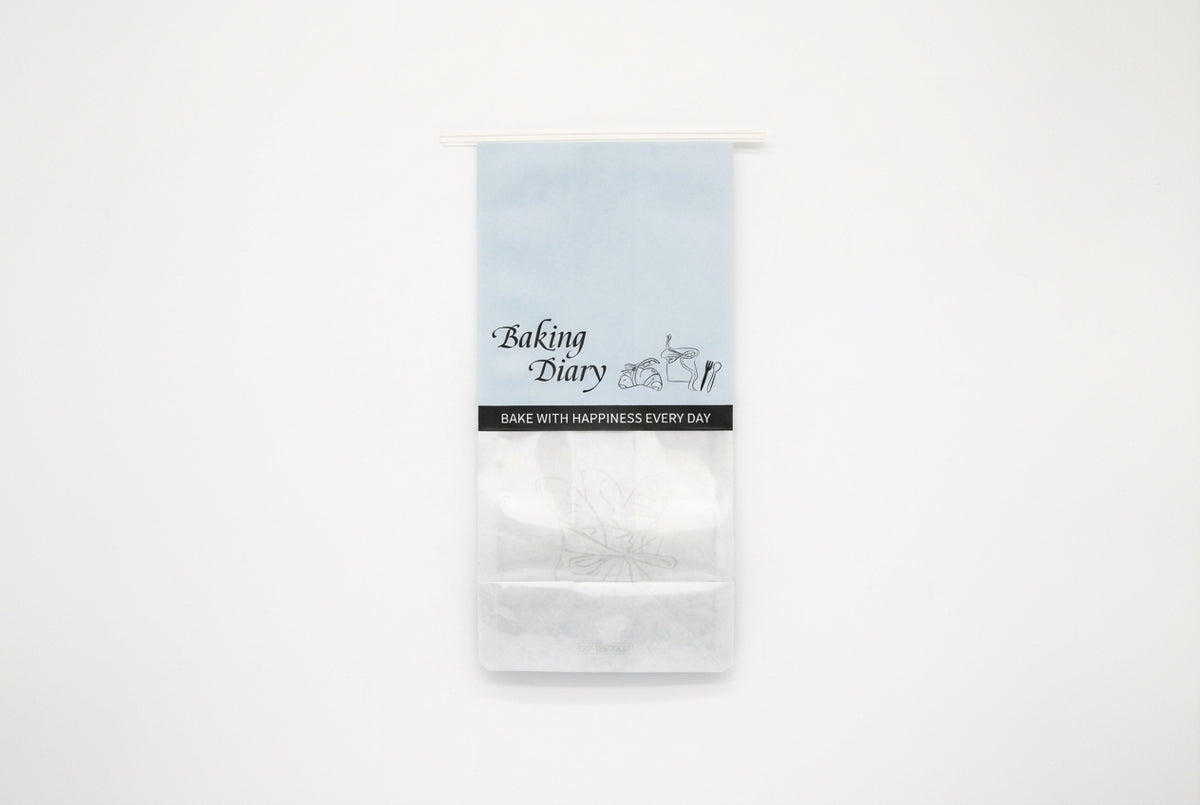"Baking Diary" Series Tin-Tie Paper Bags – Soft Blue Bags with Display Window