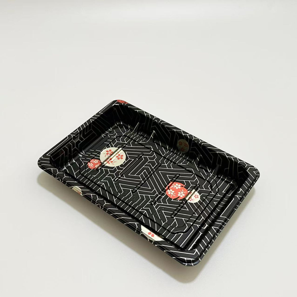 ST-3-008 Heavy Duty Sakura/Black Sushi Tray Out Tray With Clear Lid 100sets