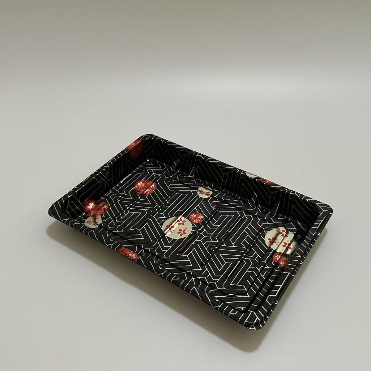 ST-4-010 Heavy Duty Sakura/Black Sushi Tray with Clear Lid 100sets