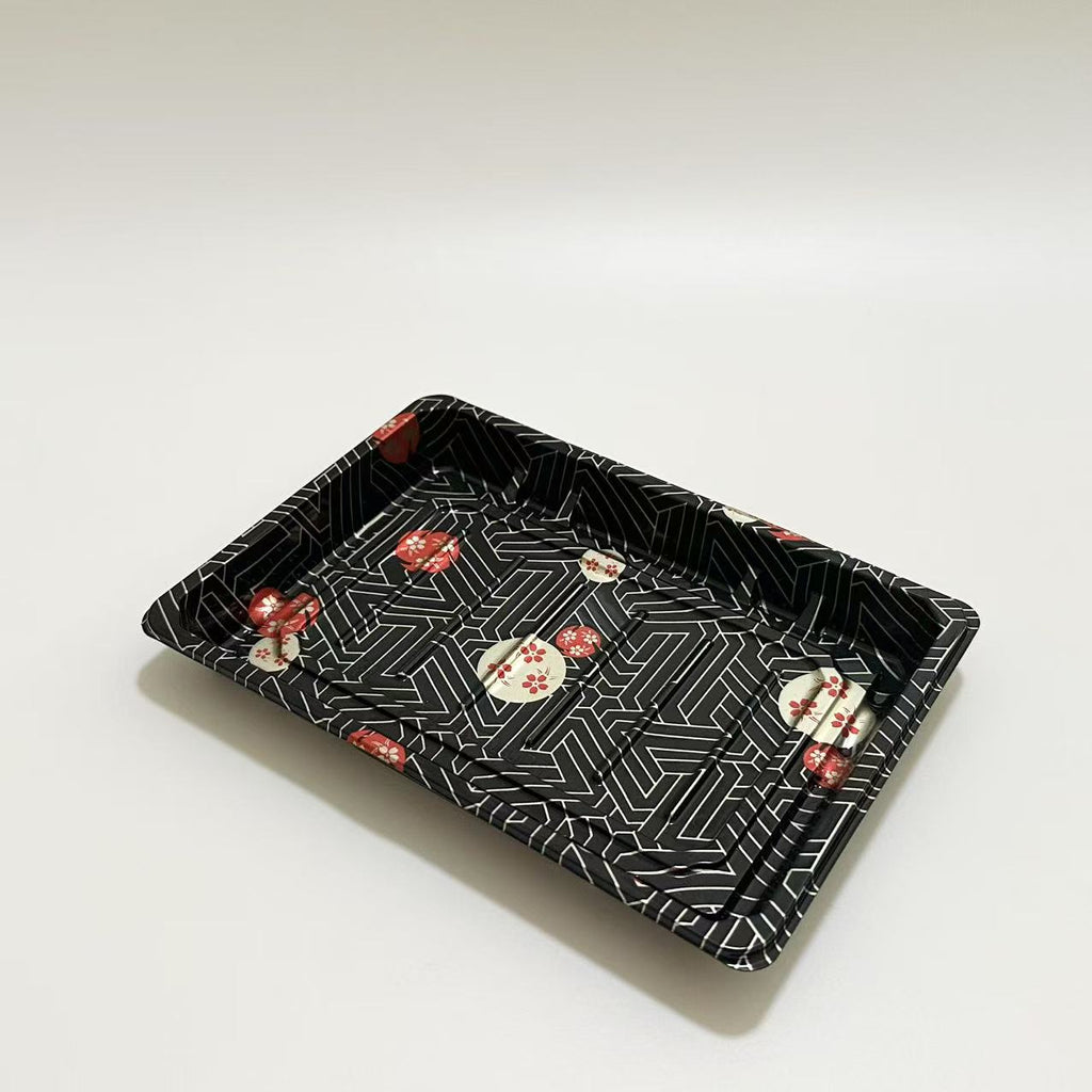 ST-5-015 Heavy Duty Sakura/Black Sushi Containers Sushi Tray with Lids 100sets