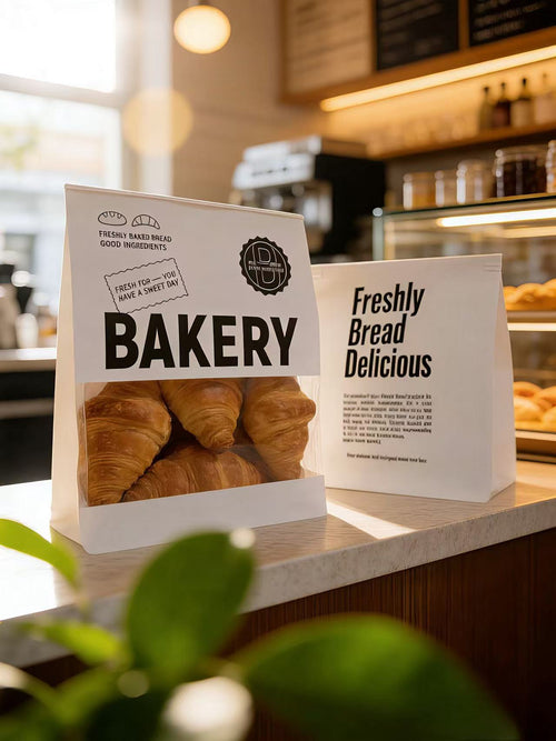 "Bakery" Series Tin-Tie Paper Bags -Minimalist Bags with Large Clear Display Window