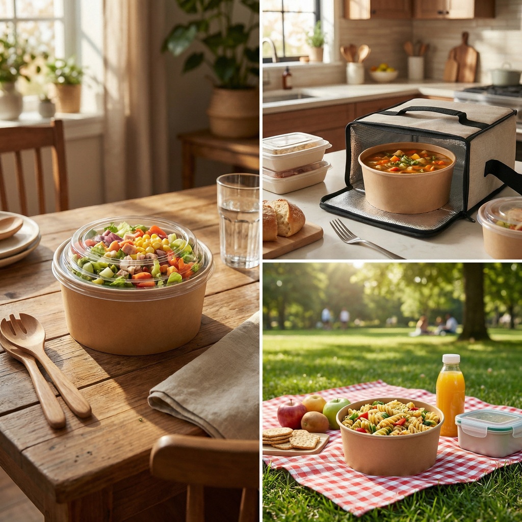 100pcs Round Kraft Paper Salad Bowl(16-44oz) Meal Prep Bowl.Lid Sold Separately