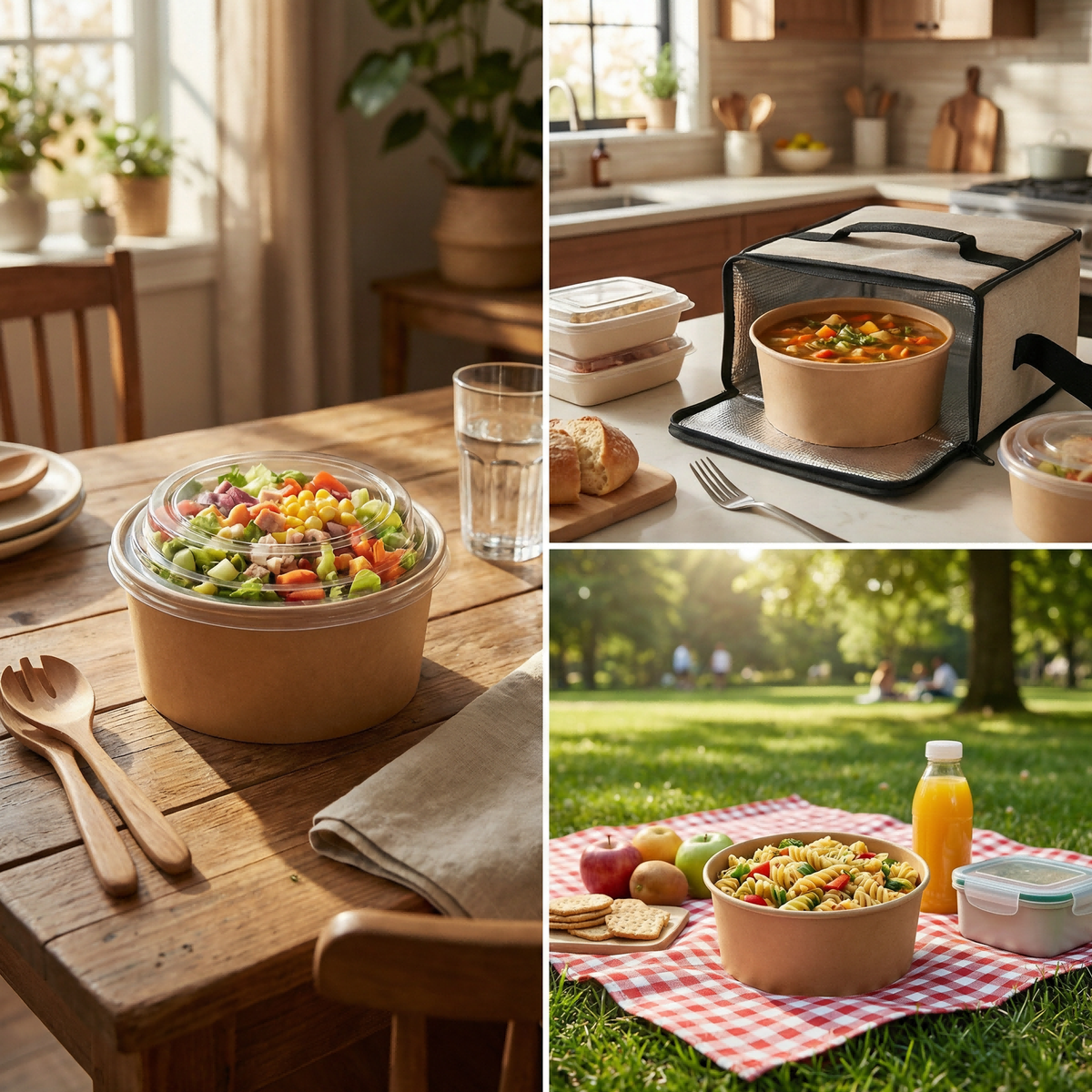 100pcs Round Kraft Paper Salad Bowl(16-44oz) Meal Prep Bowl.Lid Sold Separately