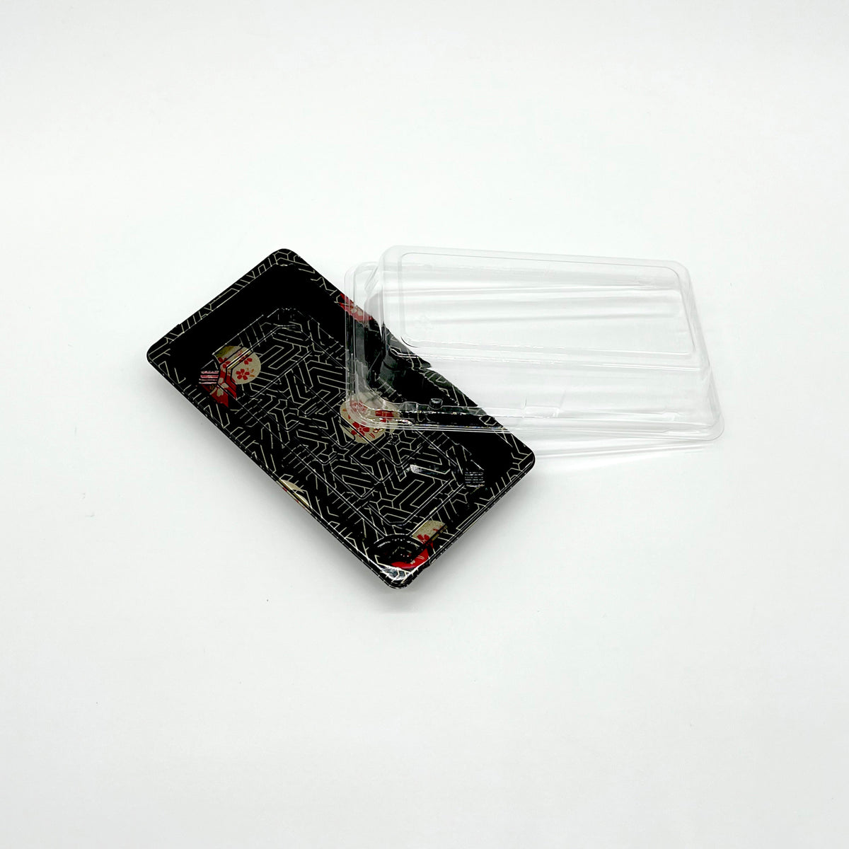 ST-1-006 | 6.7x3.9x1.8in Heavy Duty PET Sushi Trays with Lids, Blue/Black/Sakura Bases with Clear Lids, 100/200/400 sets