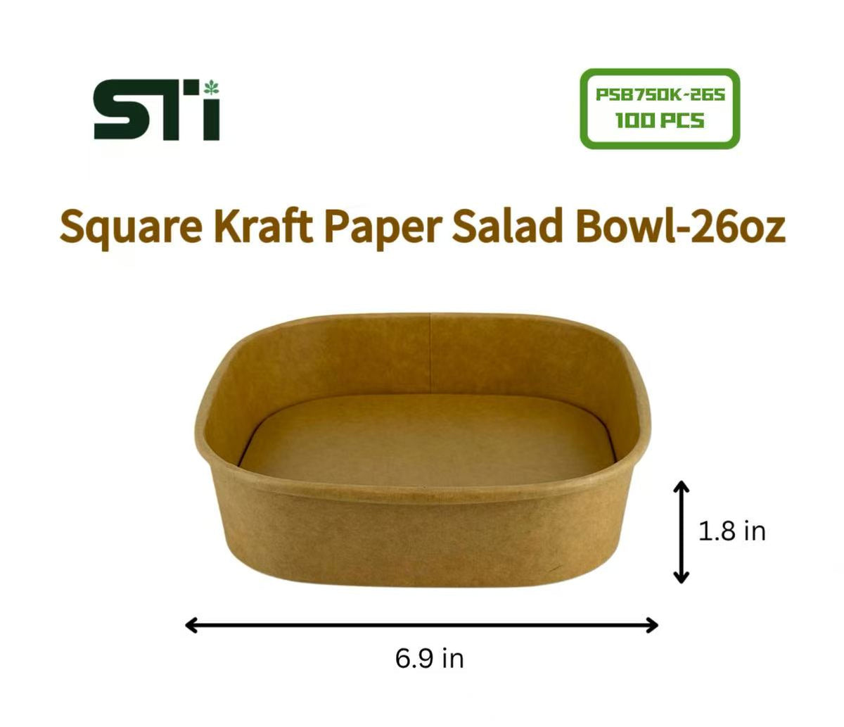 100pcs Square Kraft Paper Salad Bowl(16-48oz)Meal Prep Bowl.Lid Sold Separately