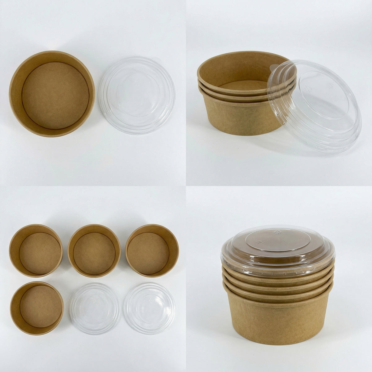 100pcs Round Kraft Paper Salad Bowl(16-44oz) Meal Prep Bowl.Lid Sold Separately