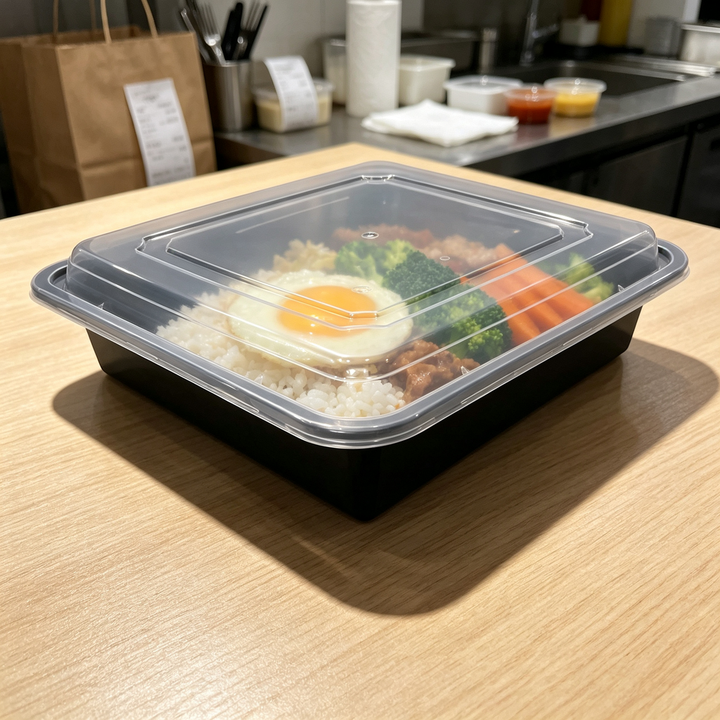 150sets Square Reusable 48oz Black PP Meal Prep Containers with Lids 8.4*8.4*2.2in
