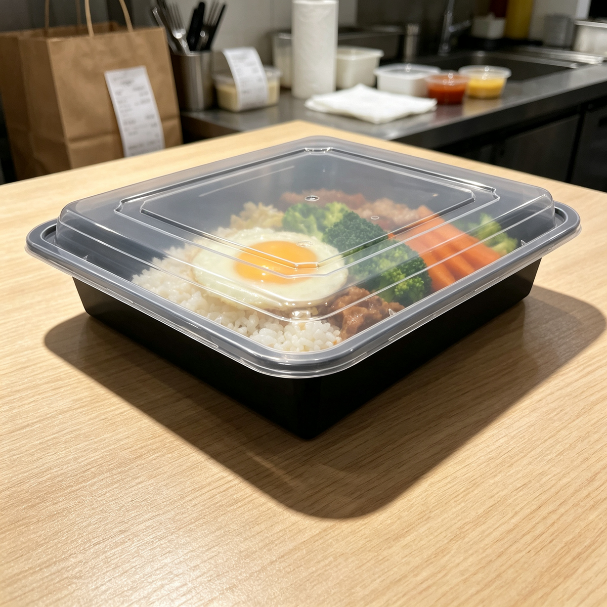 150sets Square Reusable 48oz Black PP Meal Prep Containers with Lids 8.4*8.4*2.2in