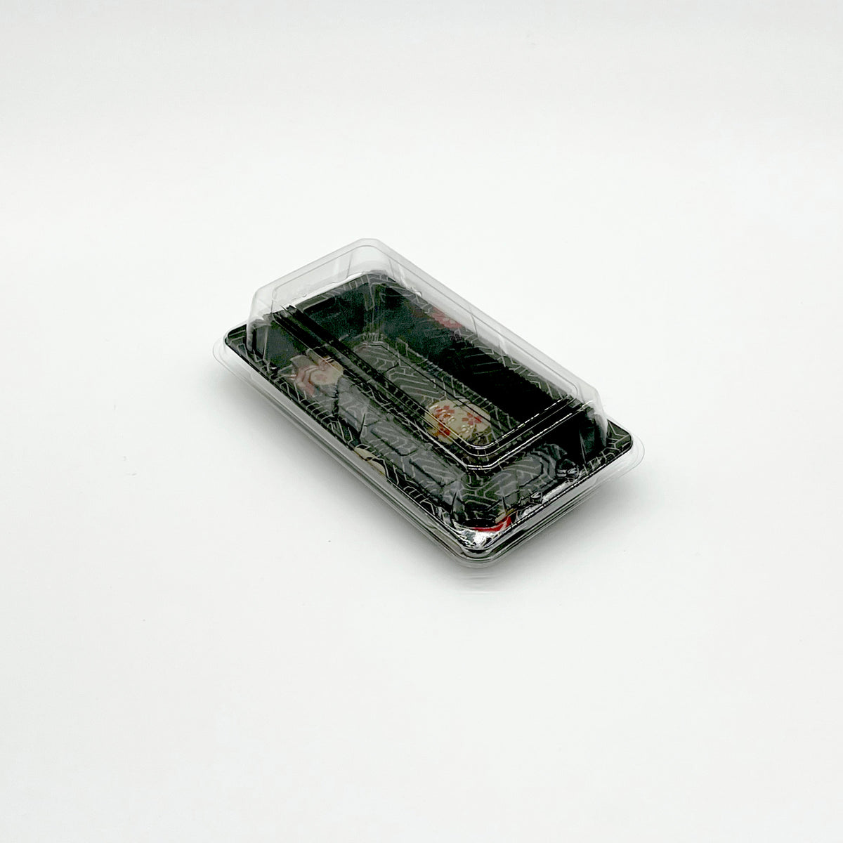 ST-1-006 | 6.7x3.9x1.8in Heavy Duty PET Sushi Trays with Lids, Blue/Black/Sakura Bases with Clear Lids, 100/200/400 sets