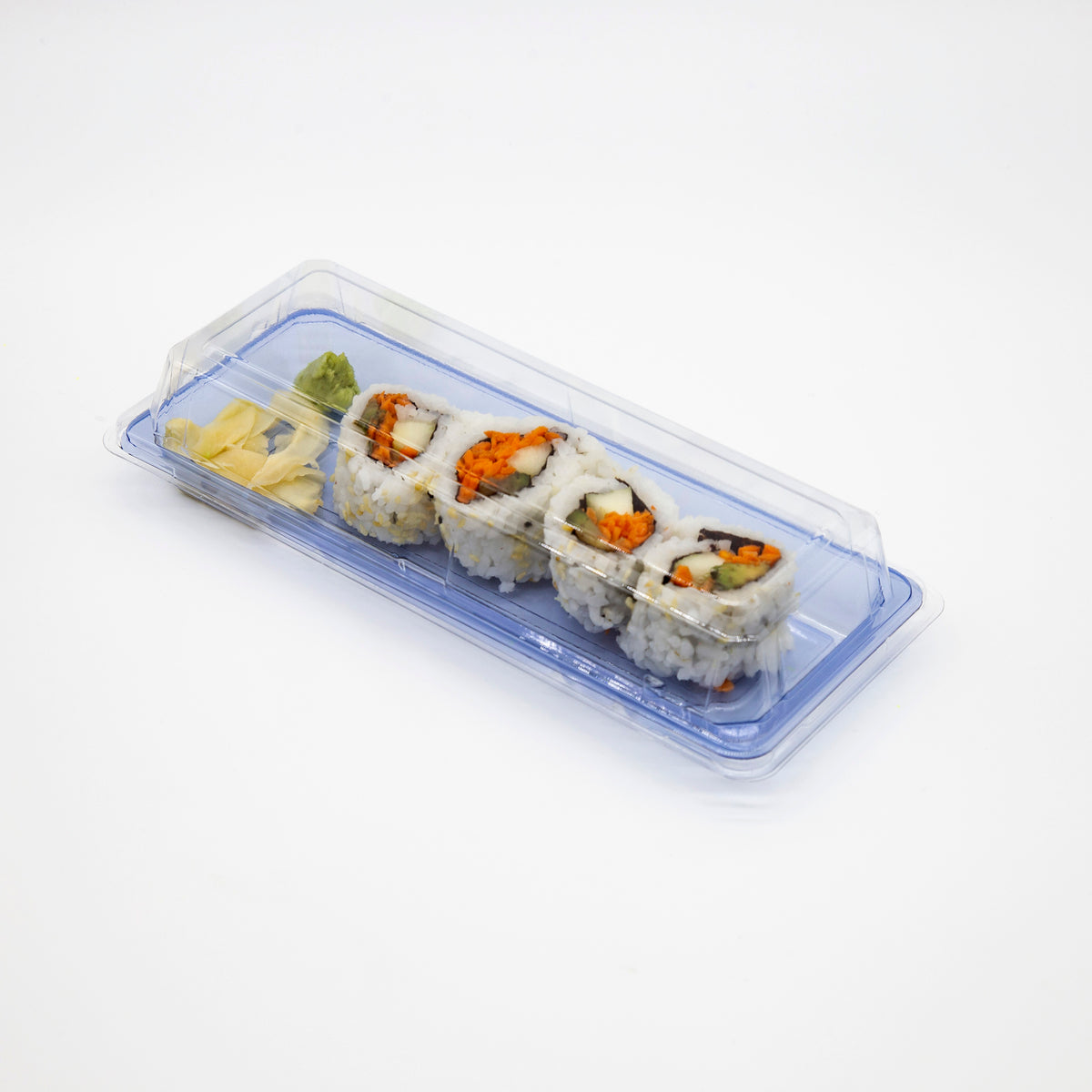 ST-2-001 8.9x3.9x1.8in Heavy Duty Blue/Black/Sakura PET Sushi Trays food container with Lids 100/200/400 Sets
