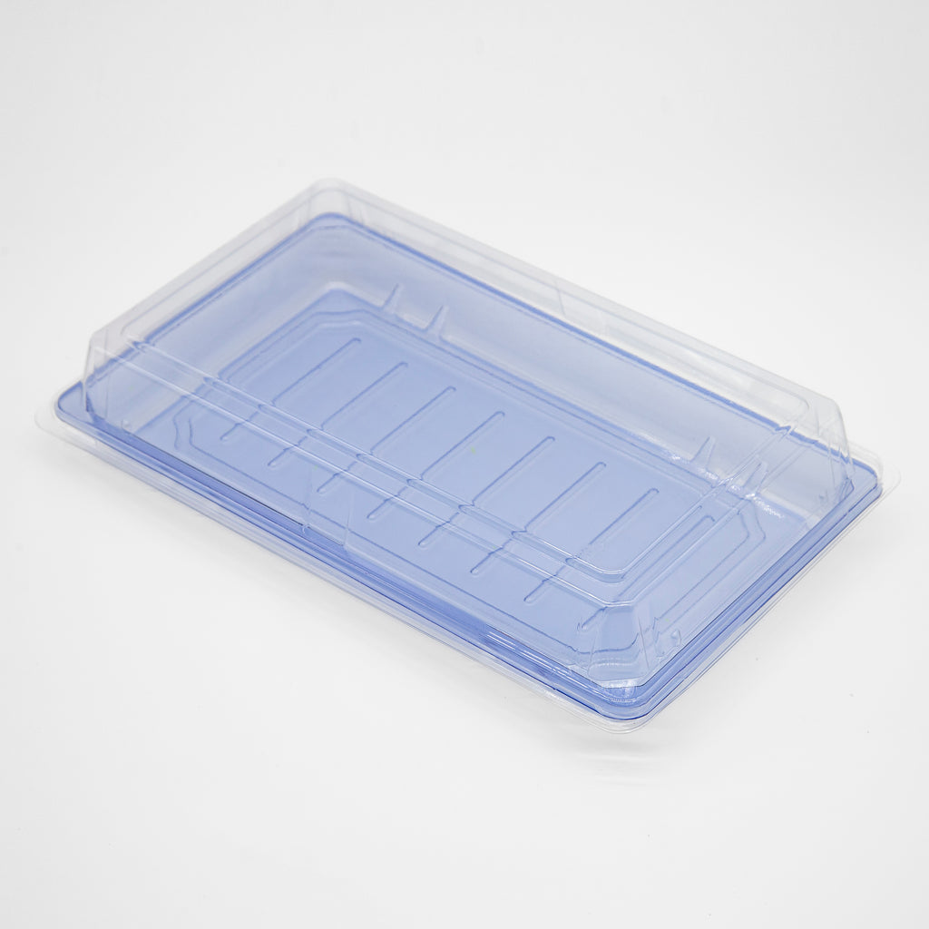 ST-6-020 9.6x6x1.8in Heavy Duty Blue/Black/Sakura PET Sushi Trays with Lids 100/200/400 Sets